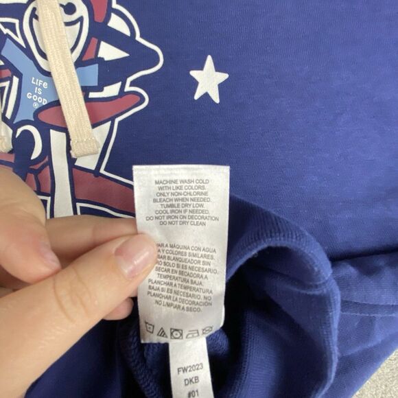 Life Is Good Sweatshirt Large Darkest Blue Jake Adirondack Stars Hooded Pullover - Picture 13 of 14